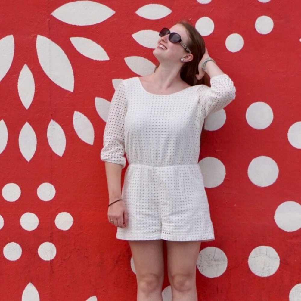 Anthropologie eyelet romper with back detail